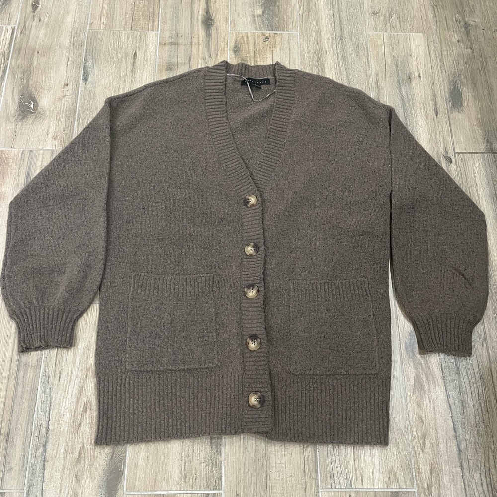 Sanctuary Cardigan Sweater Size Small Brown Puff Sleeve